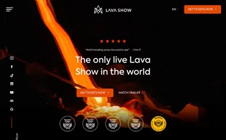 Forsíða vefs Lava Show með glóandi hrauni